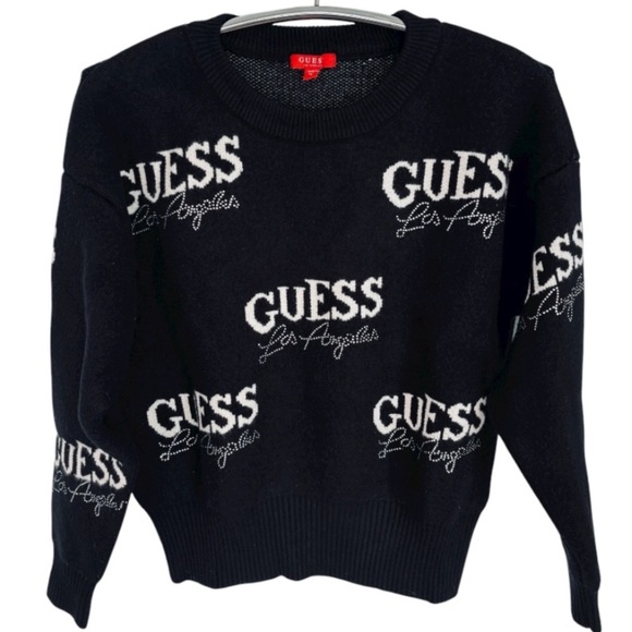 Guess Sweaters - GUESS Black and White All Over Logo Crewneck Women’s Sweater Size Small